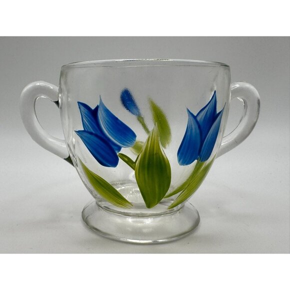 Vintage Bartlett Collins Sugar Bowl Blue Tulips Flowers Gay Fad 50s Vintage - Picture 1 of 6